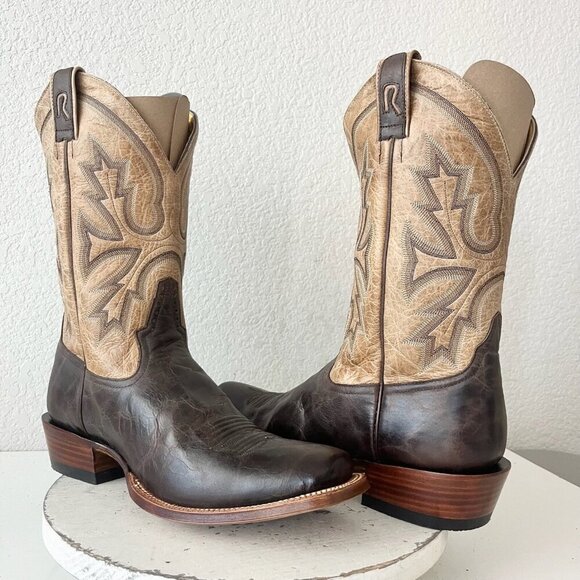 Rod Patrick Mens Cowboy Boots 12.5A Antique Mocha Bison Brown Western Blunt Toe - Picture 13 of 13